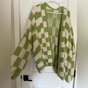 Green and White Checkered Sweater